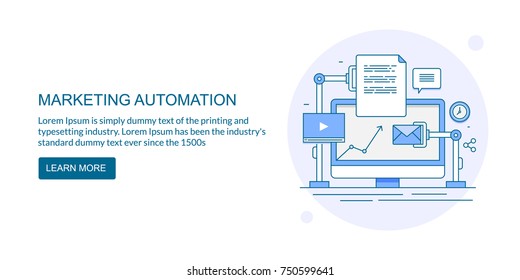 Automation technology for digital marketing, SEO, Internet, Business vector banner with icons