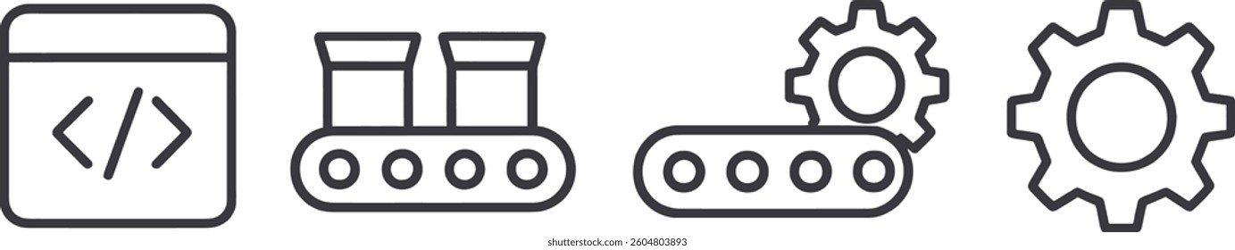 Automation technology is highlighted through icons representing coding, conveyor belts, and gears, showcasing the synergy of programming and machinery in industry.