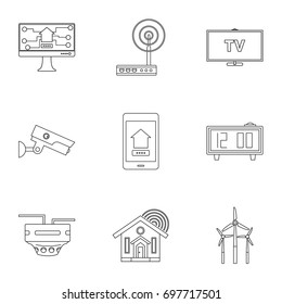 Automation technology icon set. Outline style set of 9 automation technology vector icons for web isolated on white background