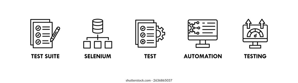 Automation Testing banner web icon illustration concept with icon of test suite, selenium, test, automation, and testing