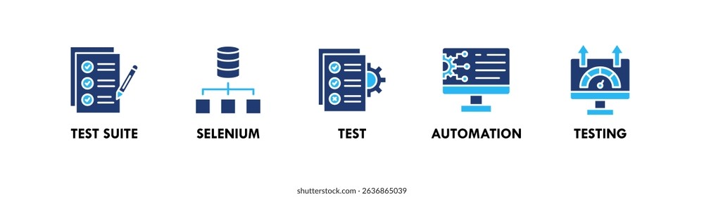 Automation Testing banner web icon illustration concept with icon of test suite, selenium, test, automation, and testing