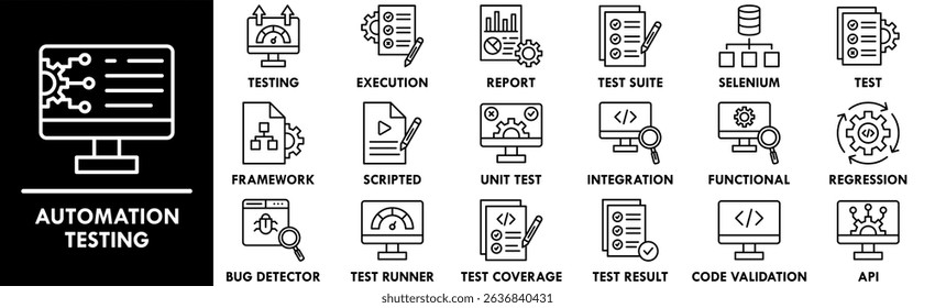 Automation Testing icon collection set. Containing design automation, technology, development, software