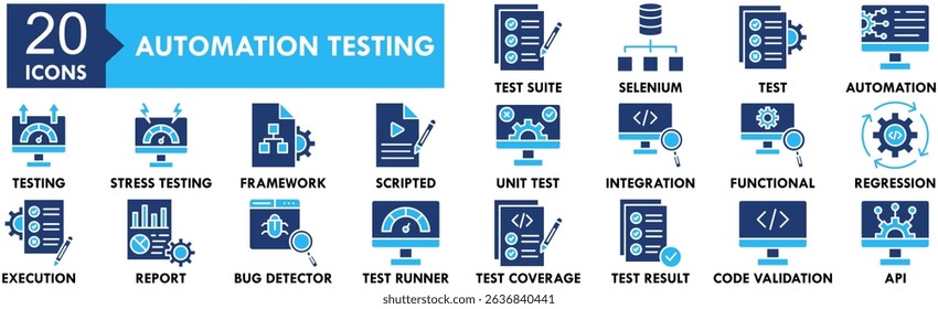 Automation Testing icon collection set. Containing design automation, technology, development, software