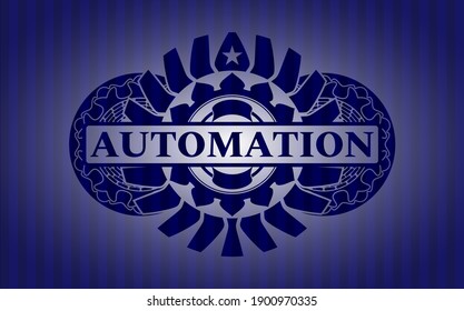 Automation text inside Blue emblem. Bars luxurious background. Illustration. 