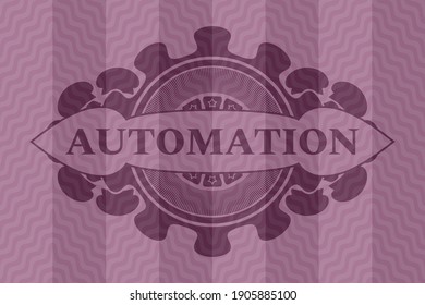 Automation text inside pink wavy emblem. Curve fashionable background. Artistic illustration. 
