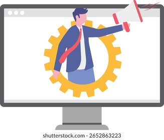 Automação de work.people trabalhar com engrenagens de personagens machine.flat.
