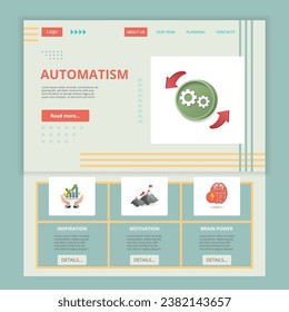 Automatism flache Landing Page Website Vorlage. Inspiration, Motivation, Gehirnleistung. Webbanner mit Header, Inhalt und Fußzeile. Vektorgrafik.