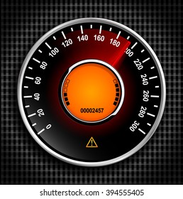 Automobile analog speedometer with a red arrow