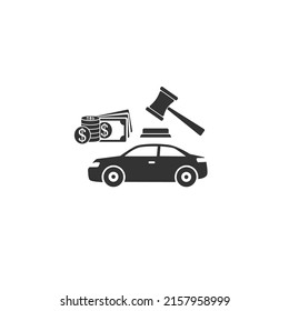 Automobile auction icon, selling car, auto legal property, real offer with competition bid, editable stroke vector illustration flat sign