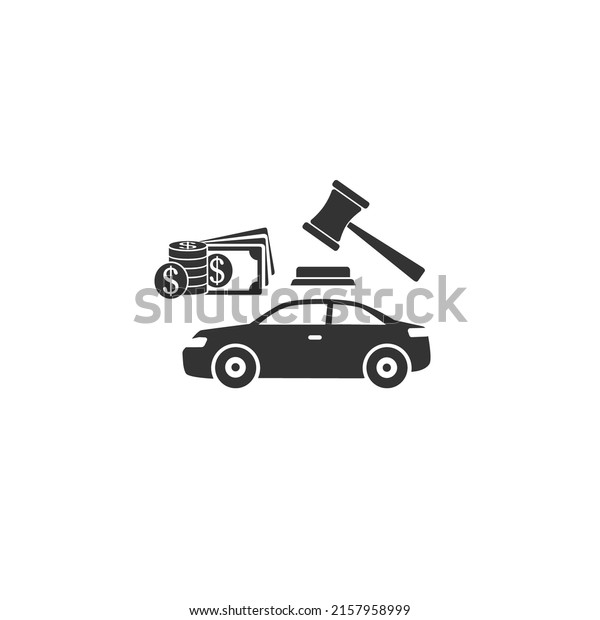 Automobile auction icon, selling car, auto legal\
property, real offer with competition bid, editable stroke vector\
illustration flat\
sign