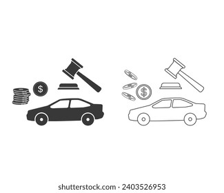 Symbol-Set für die Automobile-Auktionslinie, Autoverkauf, Auto-Rechtseigentum, reales Angebot mit Konkurrenzangebot, bearbeitbare Schlaganzeige, Vektorgrafik