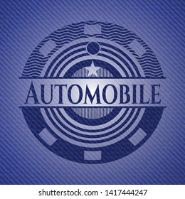 Automobile badge with denim background. Vector Illustration. Detailed.
