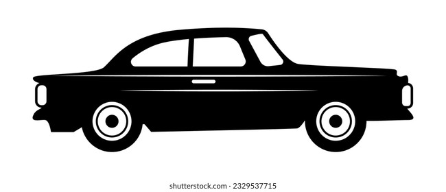 Automobile. Black vector flat icon. Car silhouette. Clipart isolated on white background.