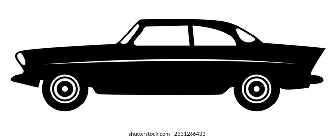 Automobile. Black vector flat icon. Car silhouette. Clipart isolated on white background.