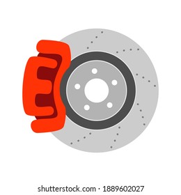 Automobile braking system. Aeration steel brake disk, color vector illustration isolated on white background. 