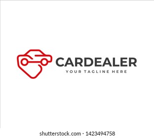 Automobile buying service logo design. Car dealership vector design. Automotive silhouette with price tag logotype