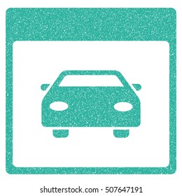 Automobile Car Calendar Page grainy textured icon for overlay watermark stamps. Flat symbol with scratched texture. Dotted vector cyan ink rubber seal stamp with grunge design on a white background.