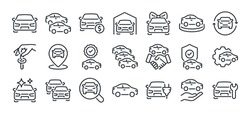 Automobil- Und Autohändler Bearbeitbaren Strich-Umriss Symbol Einzeln Auf Weißem Hintergrund, Flache Vektorgrafik. Pixel Perfekt. 64 X 64.