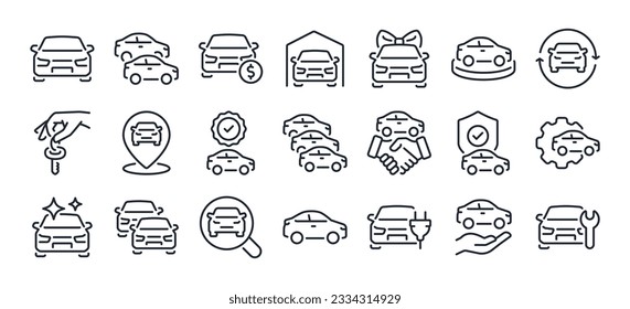 Automobile and car dealer editable stroke outline icon isolated on white background flat vector illustration. Pixel perfect. 64 x 64.