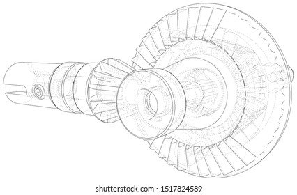 Automobile car gearbox with toothed wheels. Wire-frame. EPS10 format. Vector created of 3d.