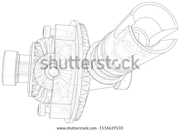 Automobile car gearbox with toothed\
wheels. Wire-frame. EPS10 format. Vector created of\
3d.