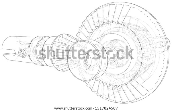 Automobile car gearbox with toothed
wheels. Wire-frame. EPS10 format. Vector created of
3d.