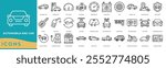 Automobile and Car icon. Hatchback Car, Parking Spot, Fuel Gauge, Car Engine and Speedometer