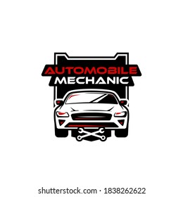 Automobile car repair mechanic service logo badge emblem icon with sport car illustration vector