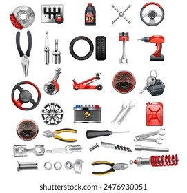 Automobile car repair tools and men on work art vector file  