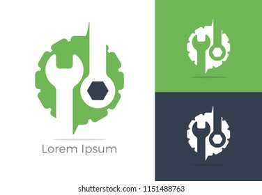 Automobile, car repairing service logo design, wrench in gear icon, mechanic tools vector illustration.