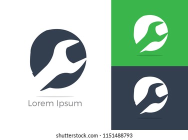 Automobile, car repairing service logo design, wrench in circle icon, mechanic tools vector illustration.