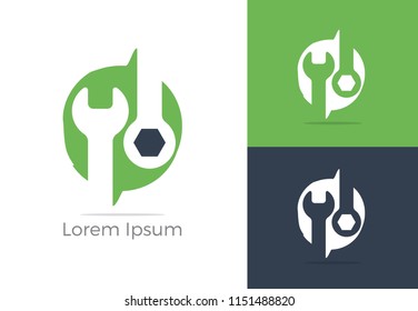 Automobile, car repairing service logo design, wrench in circle icon, mechanic tools vector illustration.