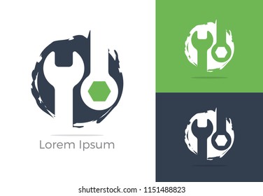 Automobile, car repairing service logo design, wrench in circle icon, mechanic tools vector illustration.