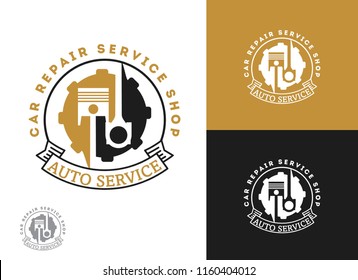 Automobile, car repairing service logo design, wrench in gear icon, mechanic tools vector illustration.