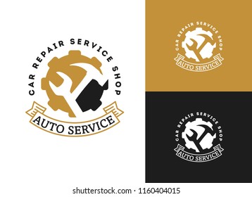 Automobile, car repairing service logo design, wrench in gear icon, mechanic tools vector illustration.