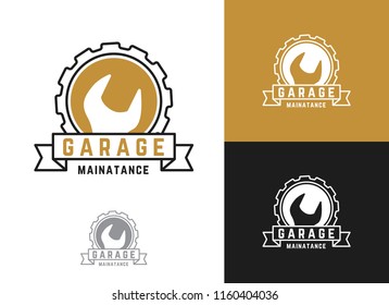 Automobile, car repairing service logo design, wrench in gear icon, mechanic tools vector illustration.