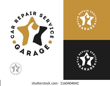 Automobile, car repairing service logo design, wrench in gear icon, mechanic tools vector illustration.