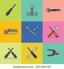 Automobile, car repairing service tools and elements collection vector illustration. Sign and symbols with flat elements of garage and car service for modern concept.