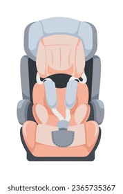 Automobile chair for children, isolated car seat with belts and straps for kids, toddlers and infants. Vehicle transportation safety, soft cushions and comfort for back. Vector in flat style