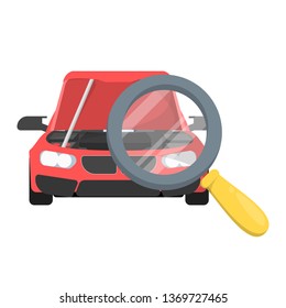 Automobile check and diagnostic concept. Engine repair and inspection. Idea of professional auto service. Vector illustration in cartoon style