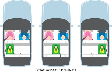 Automobile. Child seat position and driver. Vector image.