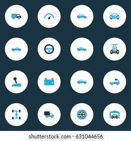 Automobile Colorful Icons Set. Collection Of Lorry, Gear Lever, Garage And Other Elements. Also Includes Symbols Such As Auto, Truck, Pickup.