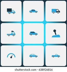 Automobile Colorful Icons Set. Collection Of Crossover, Truck, Van And Other Elements. Also Includes Symbols Such As Car, Truck, Crossover.