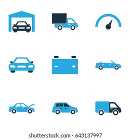 Automobile Colorful Icons Set. Collection Of Car, Garage, Auto Hood And Other Elements. Also Includes Symbols Such As Automobile, Repairing, Truck.