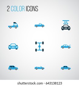Automobile Colorful Icons Set. Collection Of Pickup, Cabriolet, Crossover And Other Elements. Also Includes Symbols Such As Hood, Wheelbase, Auto.