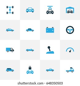 Automobile Colorful Icons Set. Collection Of Speedometer, Truck, Lorry And Other Elements. Also Includes Symbols Such As Chassis, Auto, Battery.