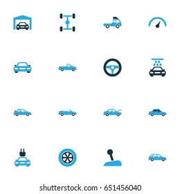 Automobile Colorful Icons Set. Collection Of Electric Car, Tie, Vehicle Wash And Other Elements. Also Includes Symbols Such As Sports, Pickup, Hatchback.