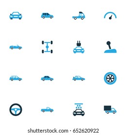 Automobile Colorful Icons Set. Collection Of Sports Automobile, Sedan, Vehicle Wash And Other Elements. Also Includes Symbols Such As Wash, Sedan, Cabriolet.