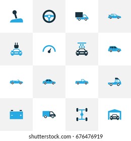 Automobile Colorful Icons Set. Collection Of Van, Crossover, Pickup And Other Elements. Also Includes Symbols Such As Speed, Sports, Garage.
