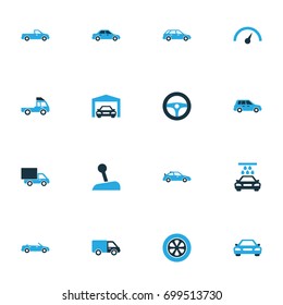 Automobile Colorful Icons Set. Collection Of Cabriolet, Vehicle Wash, Lorry And Other Elements. Also Includes Symbols Such As Automobile, Pickup, Sedan.